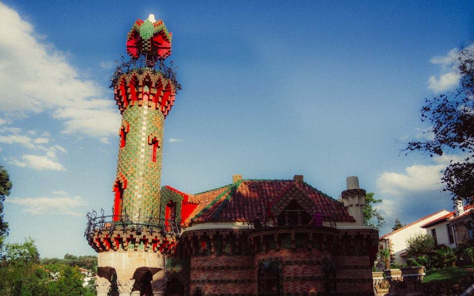 Stunning view of El Capricho, a unique architectural masterpiece by Gaudí in Asturias, Spain.