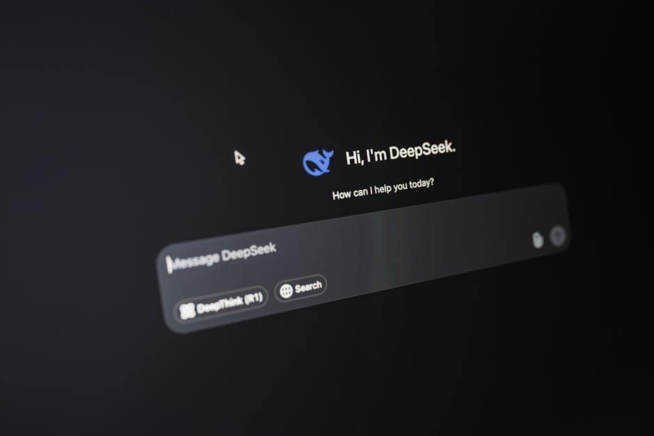 Close-up of DeepSeek AI interface on a dark screen highlighting chat functionality.